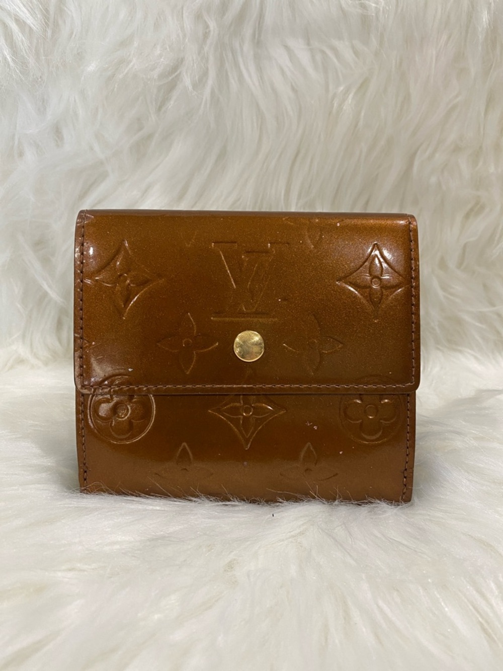 Louis Vuitton Cognac or Copper Vernis Compact Snap Wallet